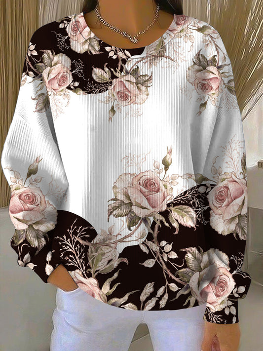 Dámské vintage růžové růžové tisk sweatshirt