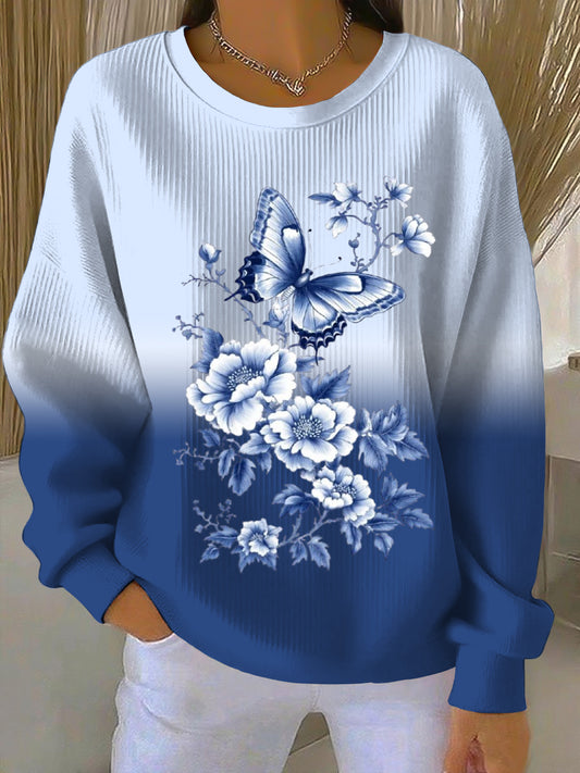 Dámské gradient blue butterfly & floral sweatshirt
