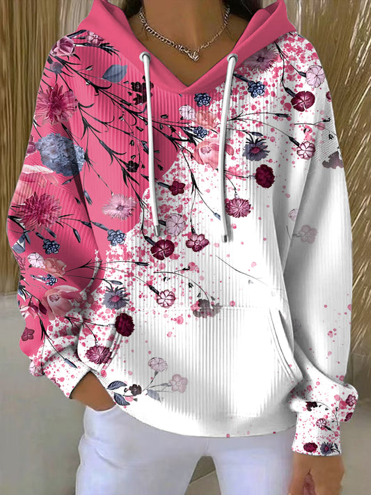Ženy vintage gradient floral art casual hoodie