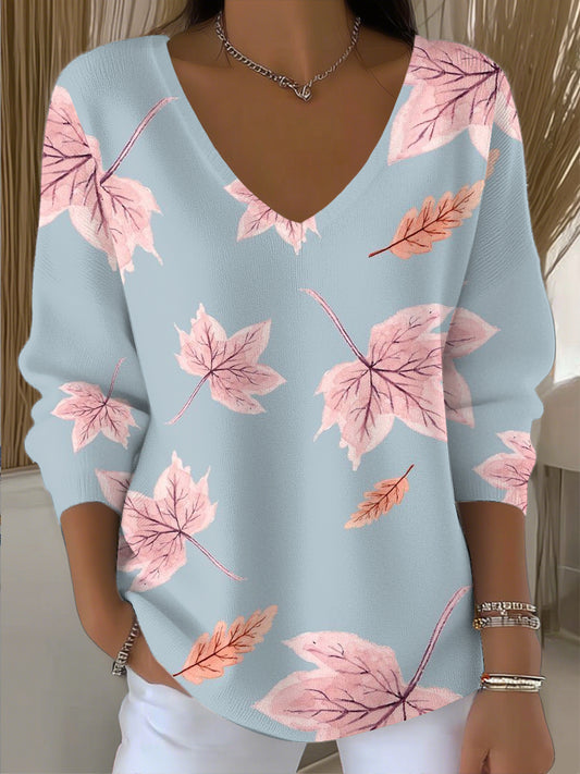 Ženy vintage javor list umění vneck top