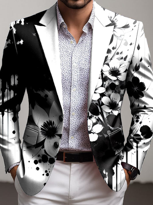 Men vintage inkwashed floral business blazer