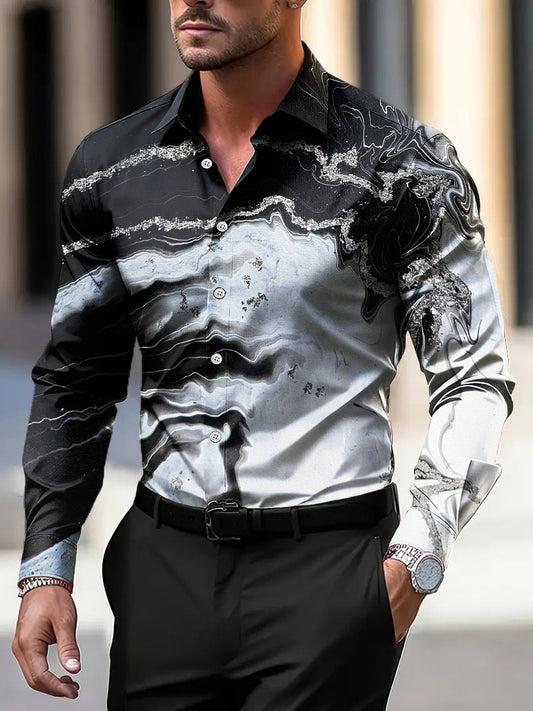 Pánské vintage marblepatterned business casual shirt