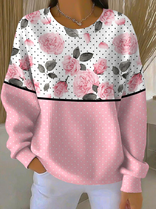Ženské vinobranie polka dot floral casual crewneck pullover