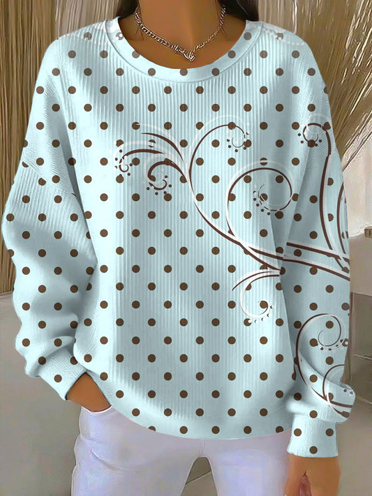 Ženy vintage polka dot print příležitostné posádka krku pulóver