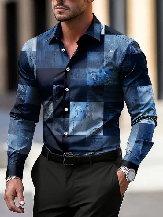 Pánské vintage pleděné patchwork business casual košile
