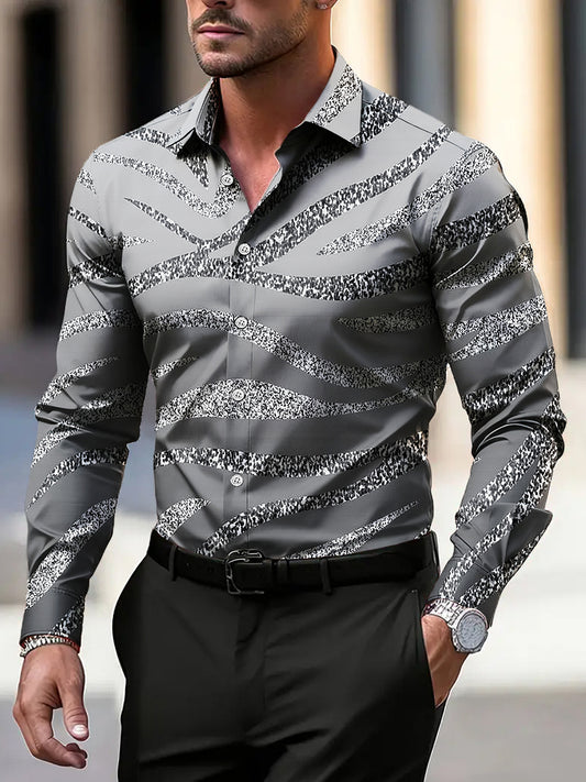 Pánské vintage shimmering animal print business casual shirt