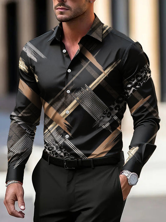 Pánské vintage abstraktní pruh business casual košile