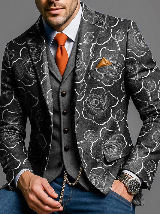 Pánské vintage abstraktní kvetinové každodenní obchodní blazer