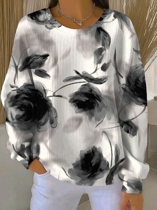 Dámské umělecké inkouststyl floral sweatshirt