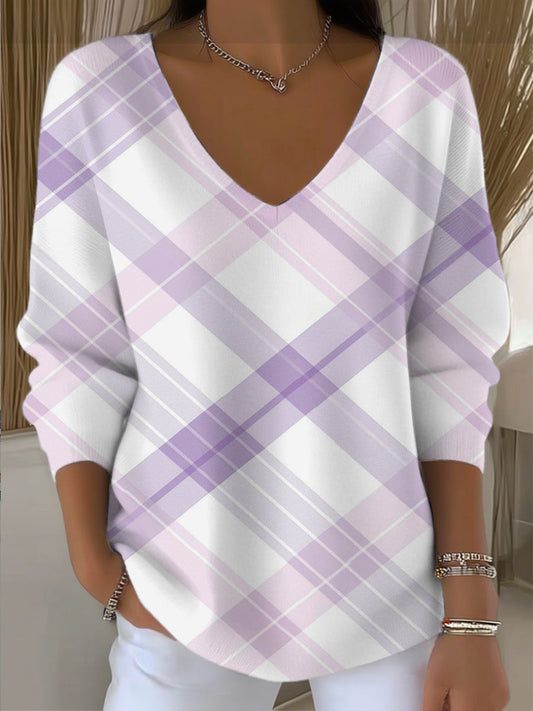 Dámské pastelové plaid vneck svetr