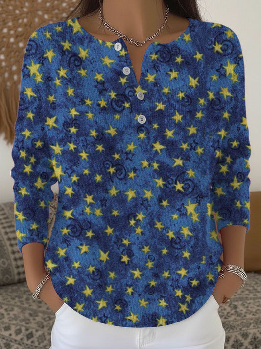 Dámské startištěné modré henley svetr