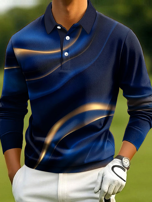 Pánské retro abstraktní pruh textury casual polo košile
