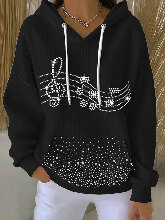 Dámské rhinestone music note hoodie