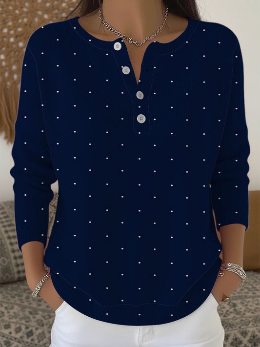 Dámské polka dot tmavě modrý henley svetr