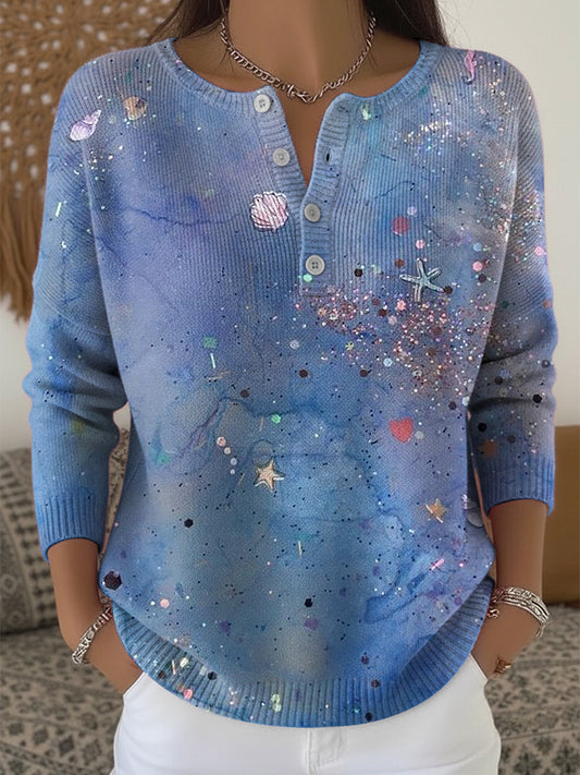 Dámské vintage oceánuinspirované texturní vneck top