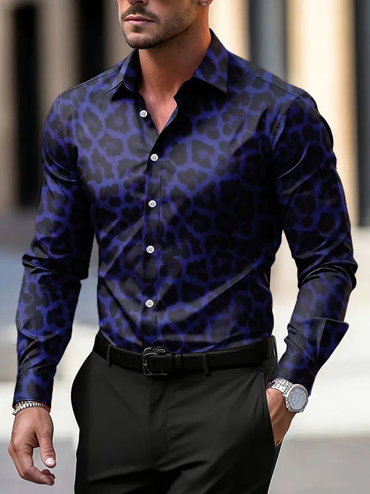 Pánské vintage abstraktní leopard tisk business casual košile