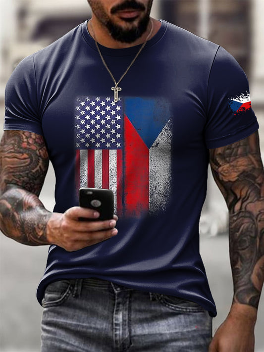 Pánské retro vlajka stitching pride casual tshirt