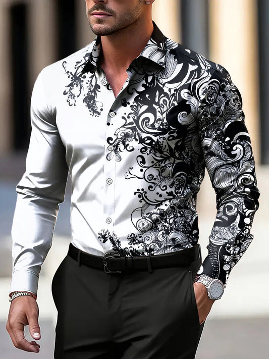 Pánské vintage gradient floral casual business shirt