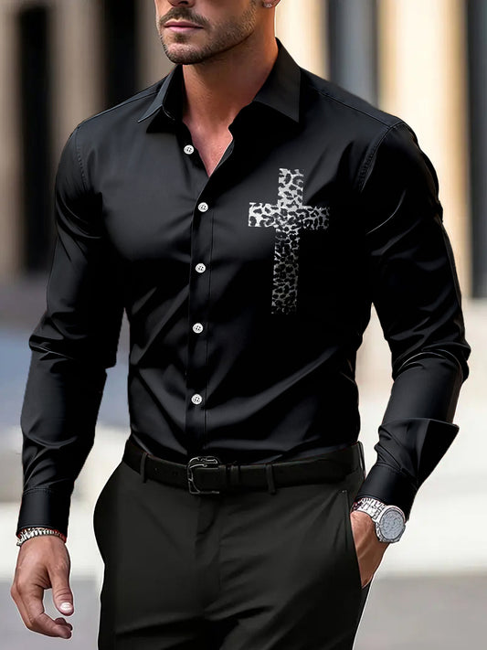 Pánské vintage leopard tisk křížový vzor každodenní obchodní košile