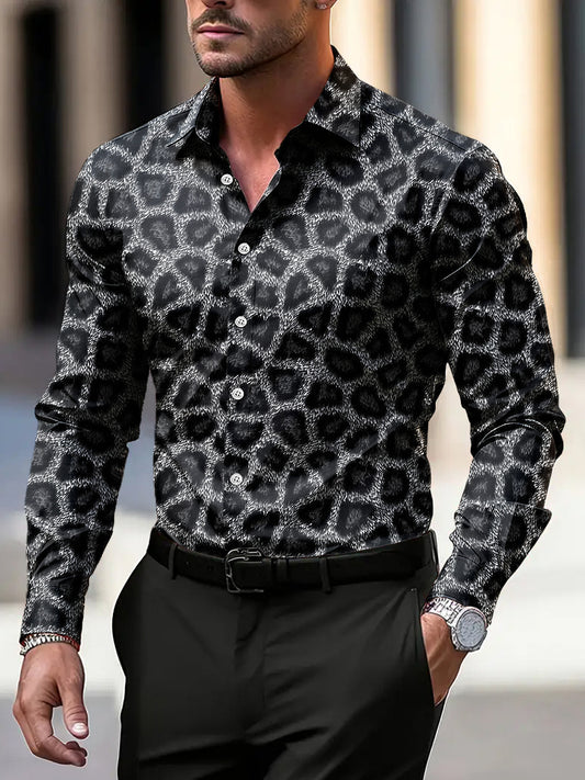 Pánské retro leopard print daily business shirt