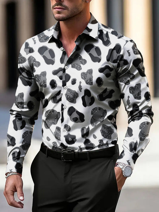 Pánské retro leopard lesklé každodenní obchodní košile