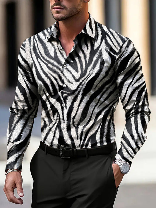 Pánské retro zebra print každodenní obchodní košile