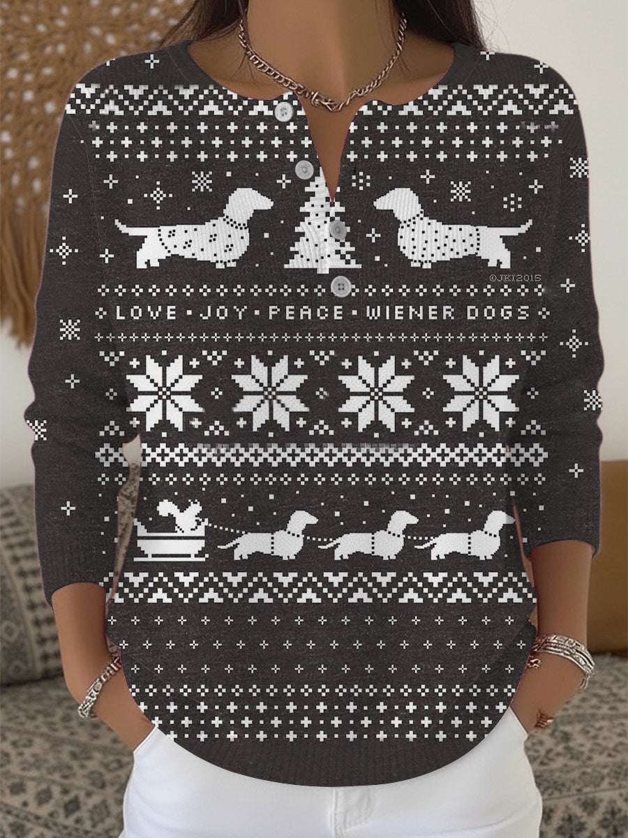Dámské roztomilý dachshund vánoční henley svetr