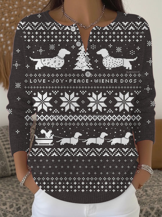 Dámské roztomilý dachshund vánoční henley svetr