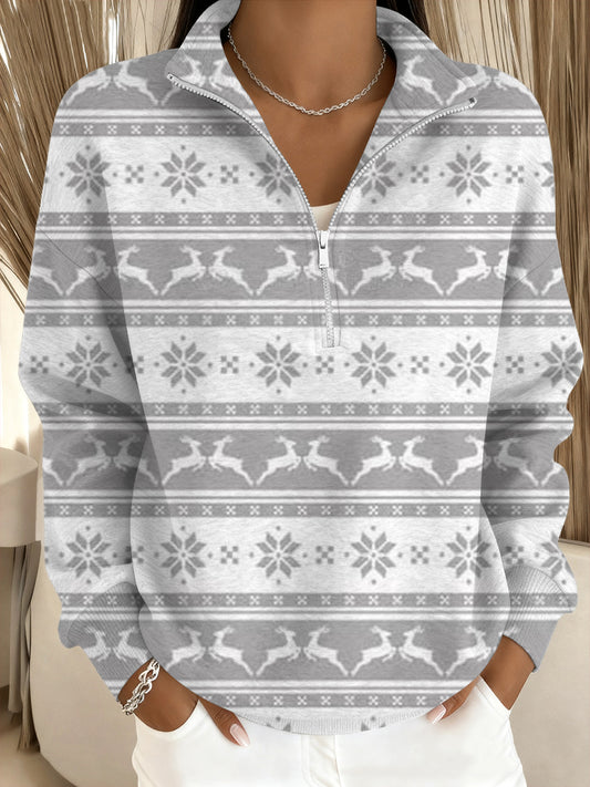 Ženy vánoční slavnostní soby sněhová vločka stojanugolier sweatshirt