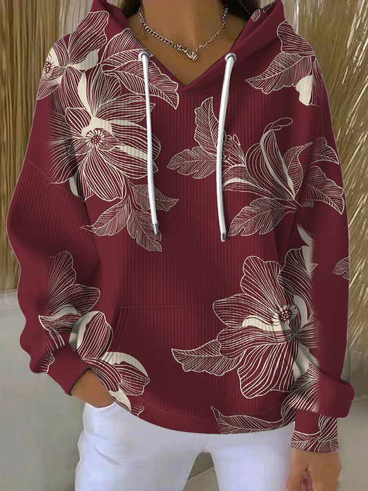 Dámské elegantní burgundská květinová mikina