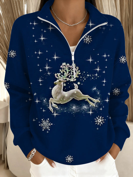 Dámské vánoce kouzelné soby sněhová vločka stojanugolier sweatshirt