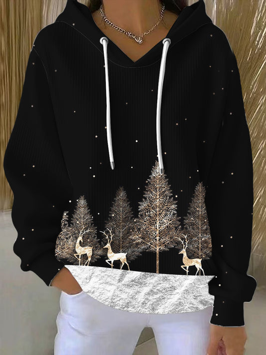 Dámské elegantní černá zlatá jeleňová lesní mikina