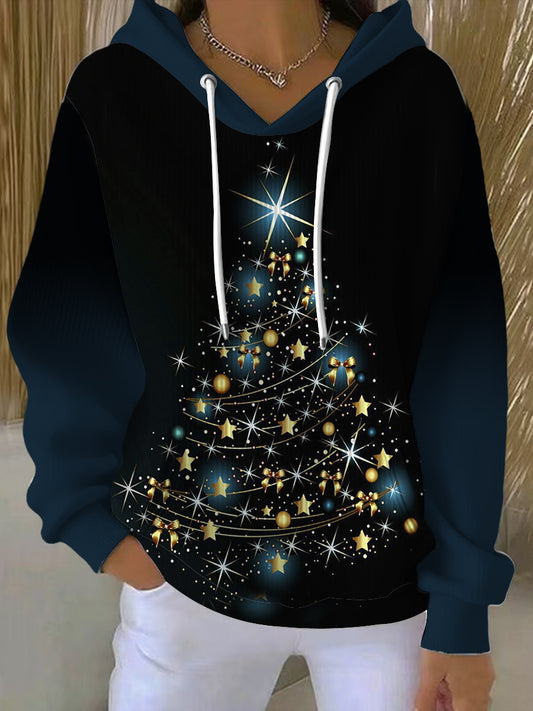 Dámské okouzlující černé zlaté vánoční stromeček hoodie