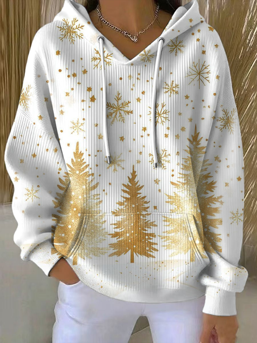 Dámské elegantní bílé zlaté vánoční stromeček hoodie