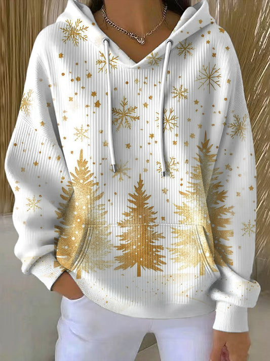 Dámské elegantní bílé zlaté vánoční stromeček hoodie