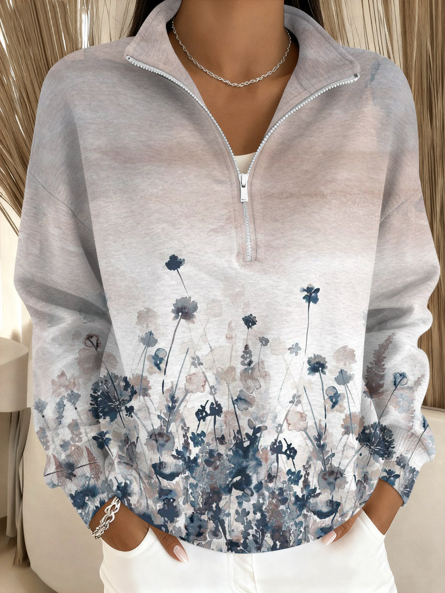 Dámské elegantní květinové pole stojangolier mikina