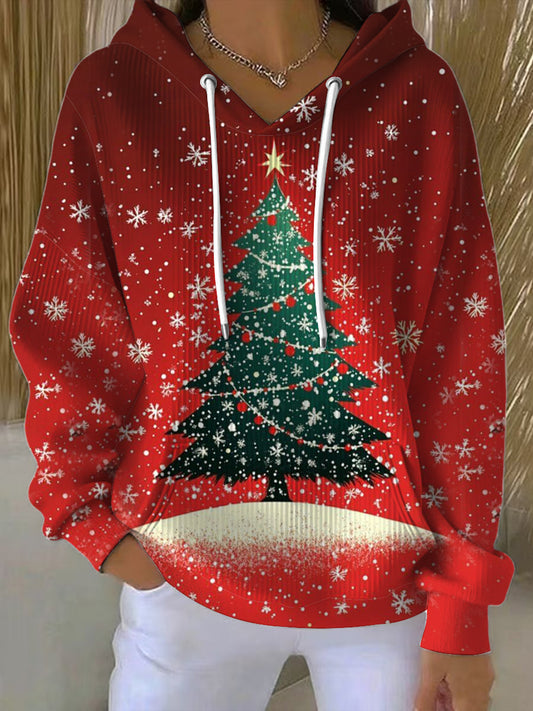 Dámské živé zasněžené vánoční stromeček hoodie