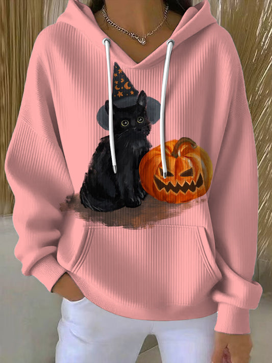 Dámské roztomilé halloween kočka tekvica mikina hoodie