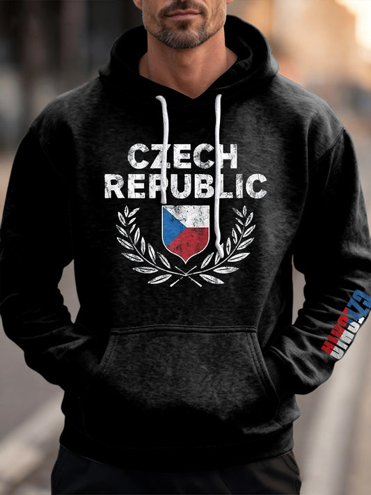 Pánské vintage česká vlajka emblem casual hoodie
