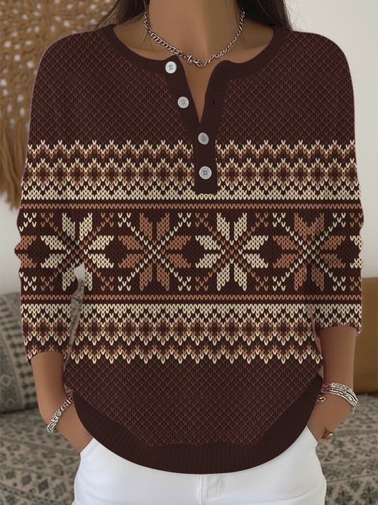 Dámské retro fair isle henley svetr