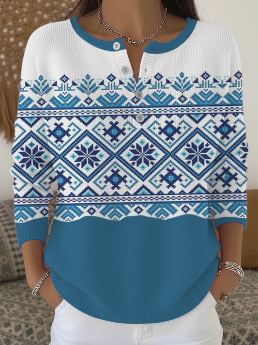 Dámské elegantní modrobílé fair island henley svetr