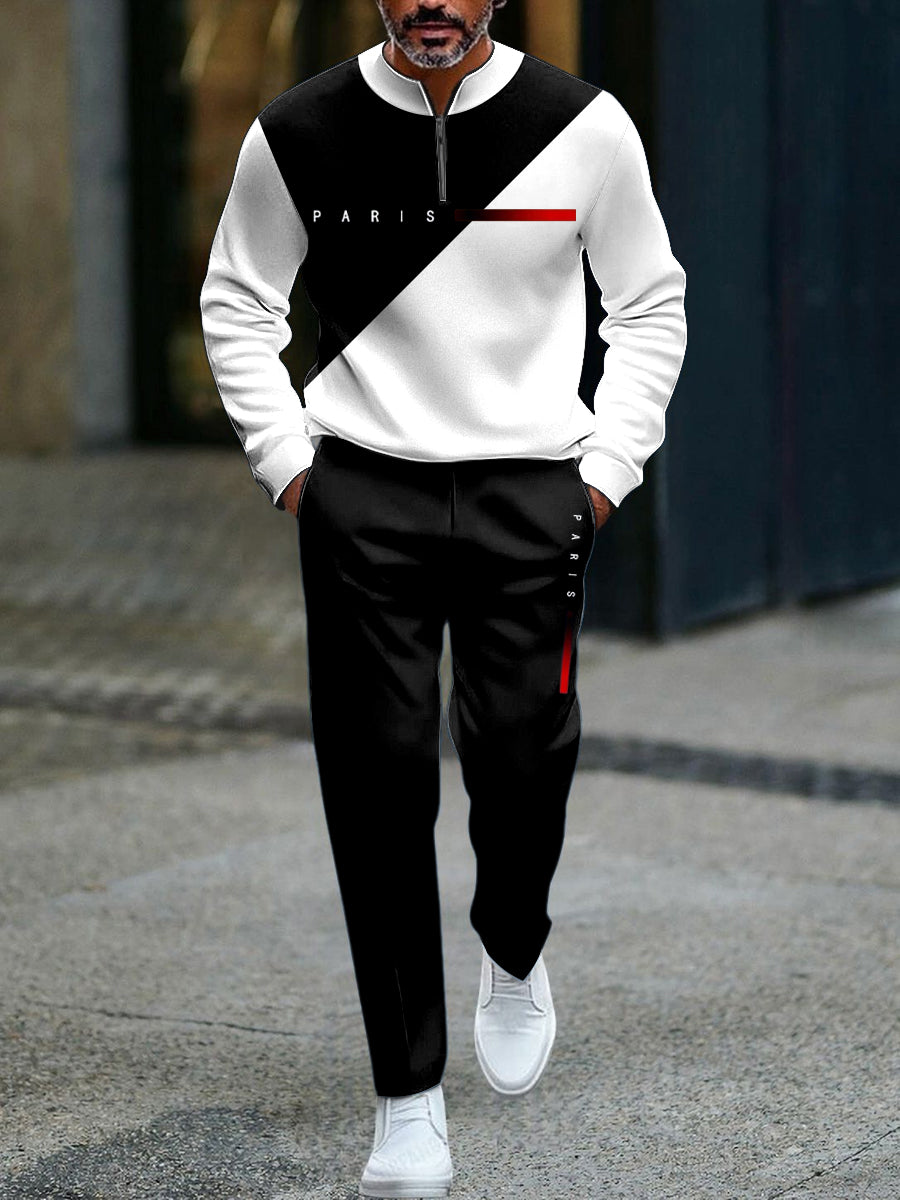 Pánské vintageinspirovaný patchwork casual polo pants set