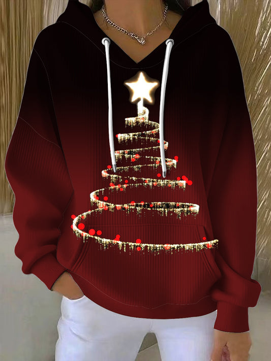 Dámské lesklé červené vánoční stromeček hoodie
