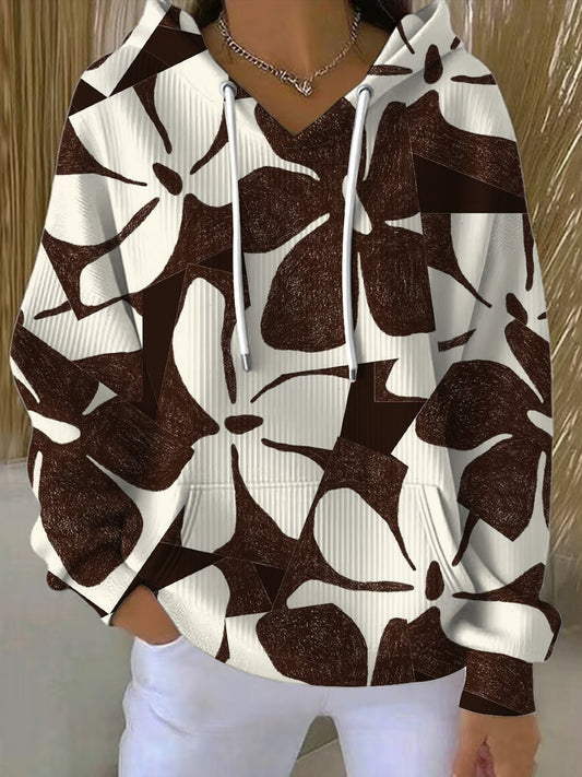 Dámské umělecké hnědé květinové mikina