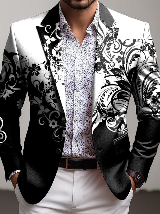 Men vintage gradient floral everyday business blazer