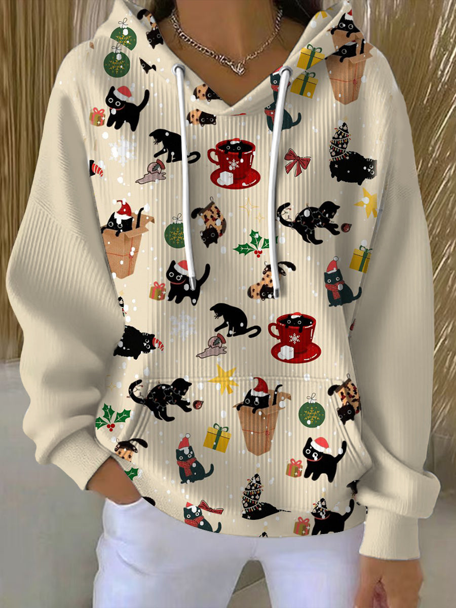 Dámské hravé vánoční kočka tisk mikina