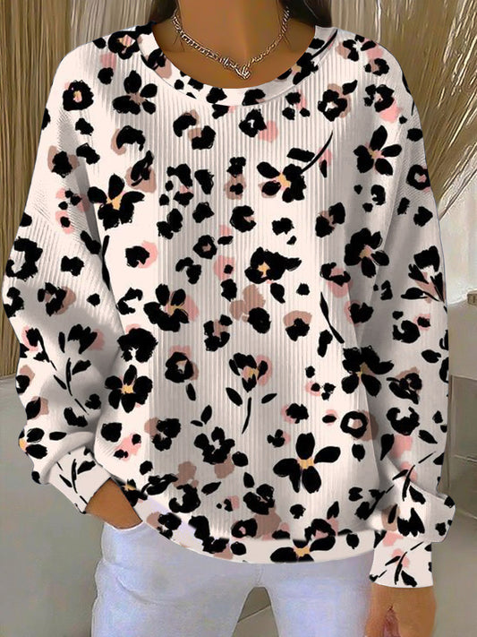 Dámské stylové černé květinové leopard tisk mikina