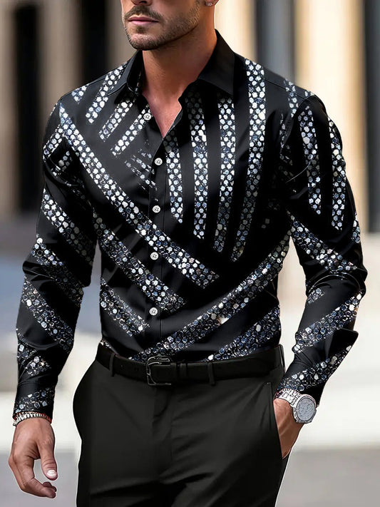 Pánské vintage shimmering stripe business casual košile