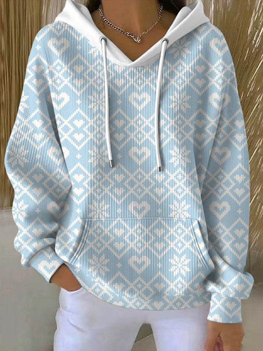 Dámské sladké modré srdce fair isle hoodie
