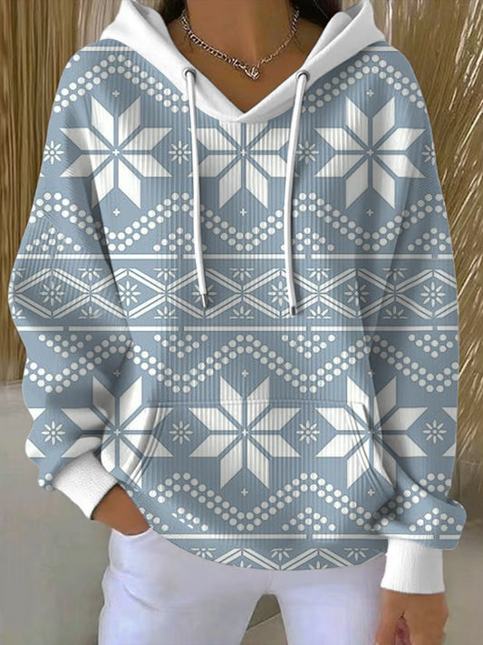 Ženy cool blue snowflake fair isle hoodie